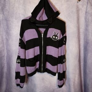 Studio Ghibli Kiki's Delivery Service JiJi Striped Cat Hooded Sweater